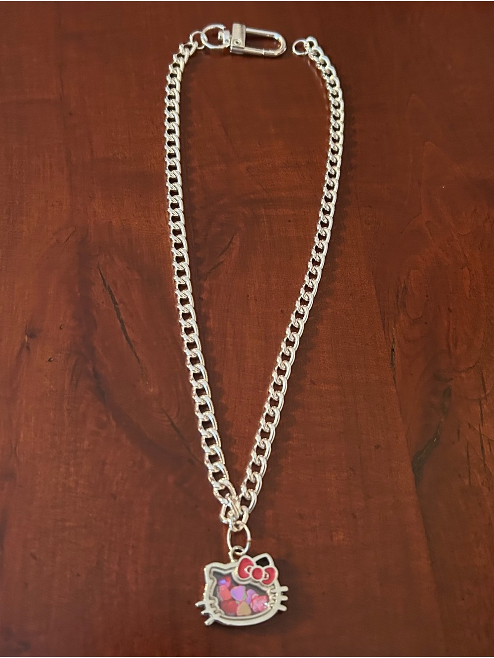 Hello Kitty Silver 16 “ Chain Necklace with Pink and Purple Hearts Shaker Charm
